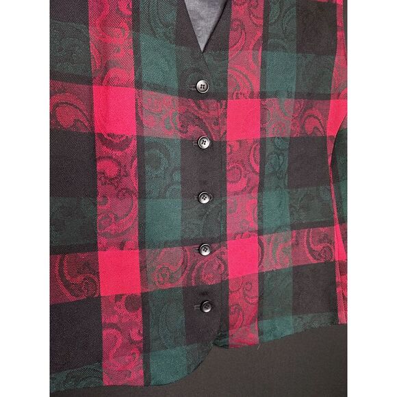Pendleton Vintage Women's 1990s Plaid Vest 100% Wool Holiday Plaid and Paisley - Picture 3 of 7
